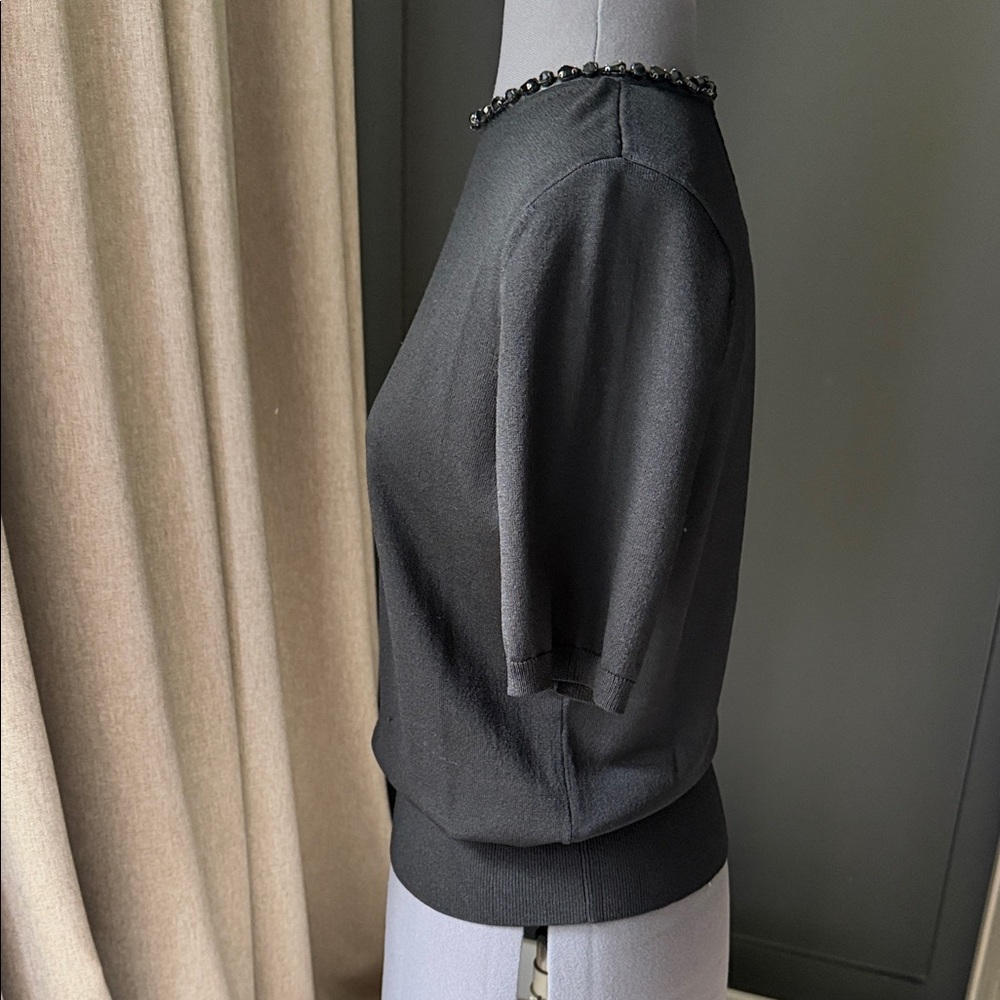 White House Black Market Black Beaded Short Sleeve Rayon blend Sweater Size S - Picture 2 of 11